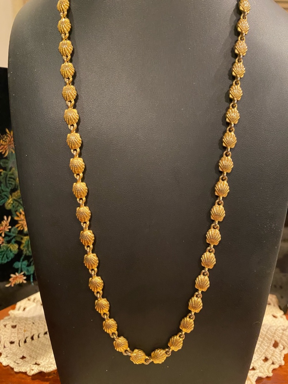 Gold-Tone Metal Sea Shell Link Necklace - Women's Jewelry